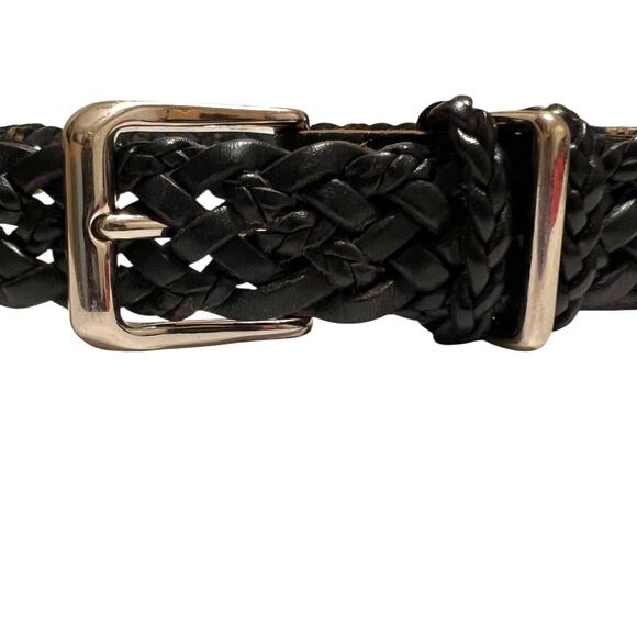 Talbots Braided Leather Belt in Black Leather and Silver Buckle Women's Large - Picture 4 of 8